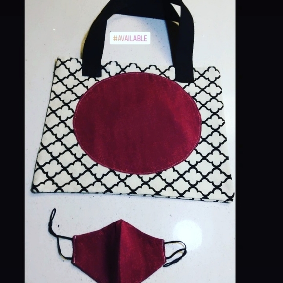 Red Maze Stylish Designer Vintage Handmade Tote Bag With Matching Face Mask - Picture 1 of 1